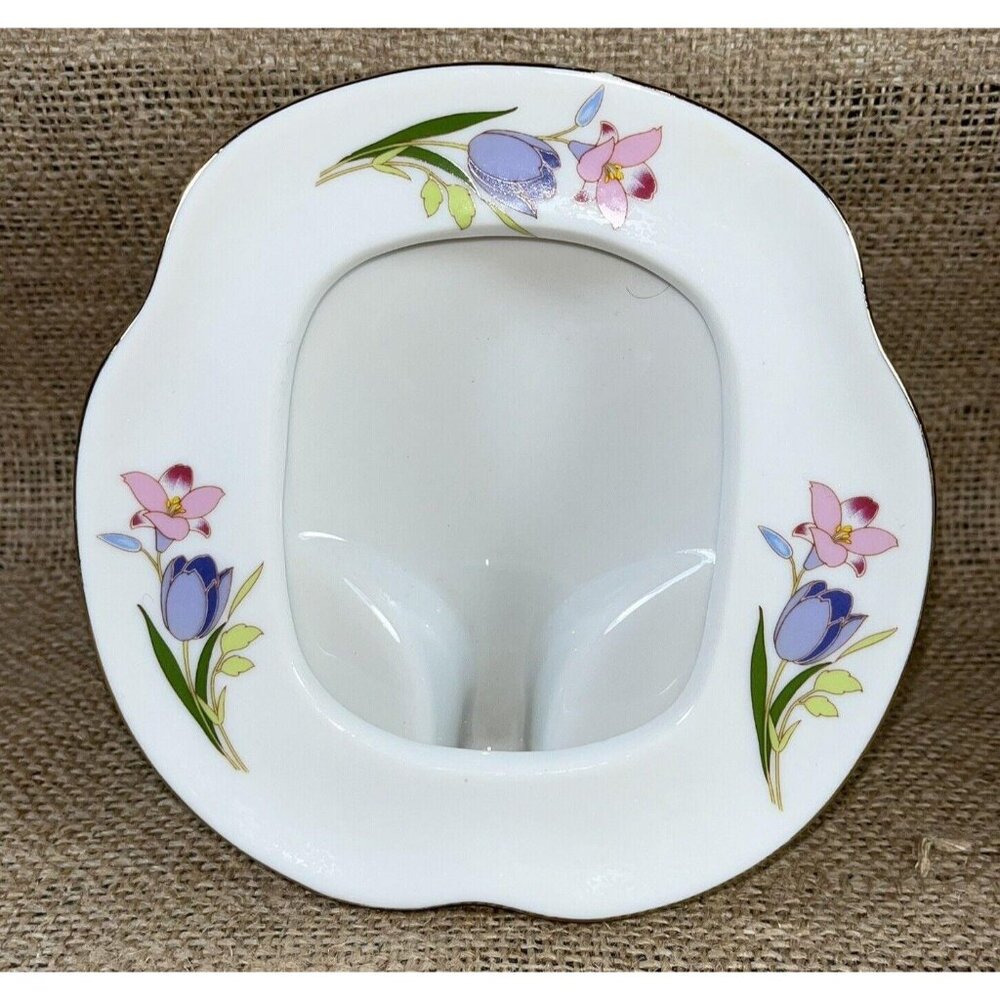 Ceramic Floral Picture Frame Pink & Lavender Flowers for 3.5x3" Pics Cottagecore